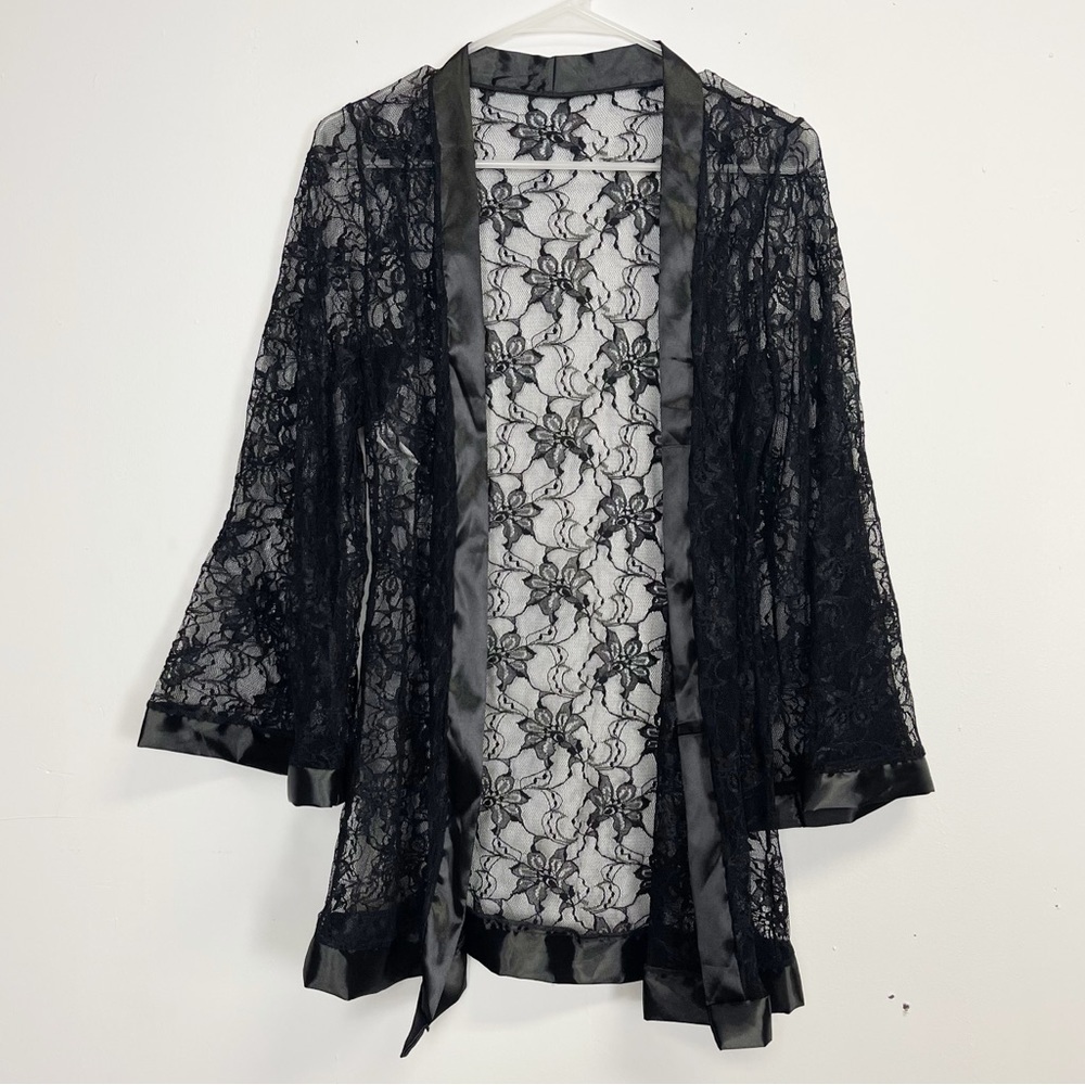 Mapale Robe Womens S/M Black Sheer Lace Open Front Lingerie NWT NEW